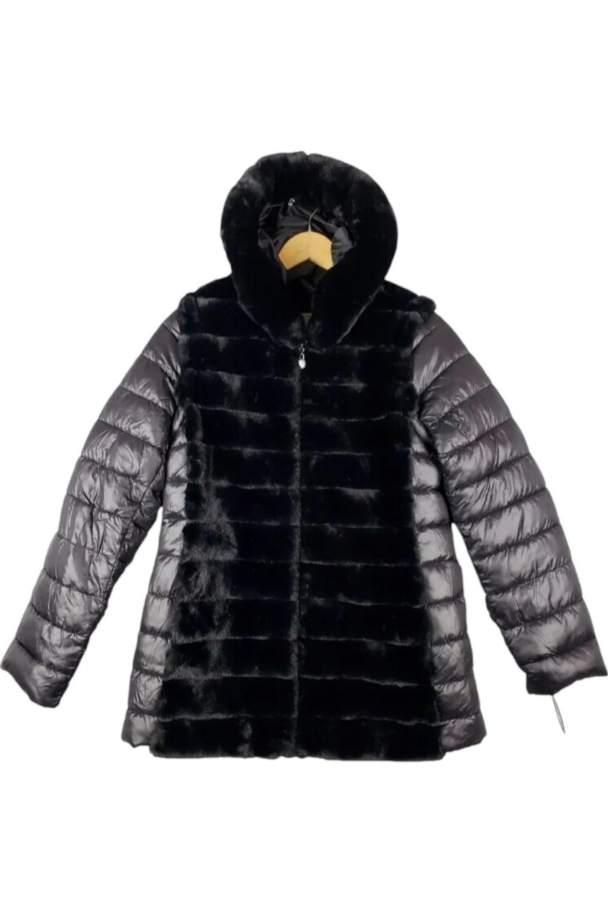 Laurier & Co Montreal Womens Faux Fur Hooded Puffer Coat Black - Regular
